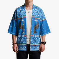 Equatorial Guinea Christmas Kimono with Nzalang Noel Eagle Flag Snowflakes and Blue Holiday - Wonder Print Shop
