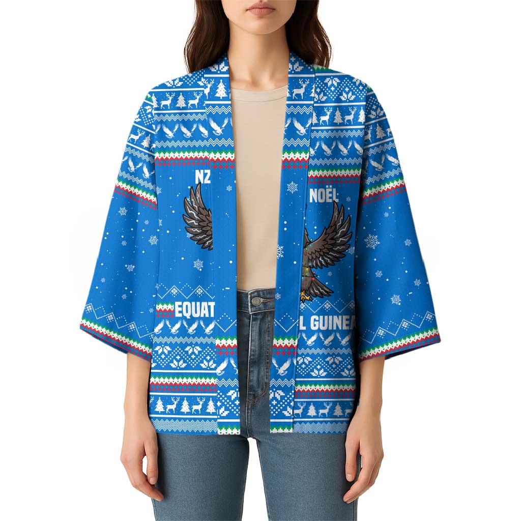 Equatorial Guinea Christmas Kimono with Nzalang Noel Eagle Flag Snowflakes and Blue Holiday - Wonder Print Shop