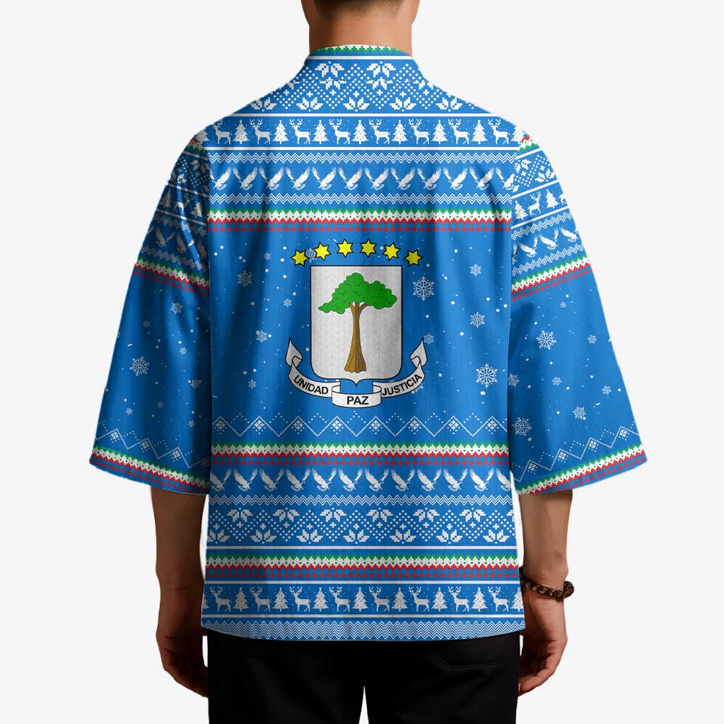 Equatorial Guinea Christmas Kimono with Nzalang Noel Eagle Flag Snowflakes and Blue Holiday - Wonder Print Shop