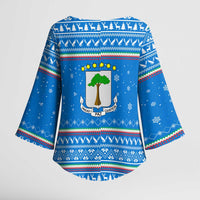 Equatorial Guinea Christmas Kimono Sleeve Blouse with Nzalang Noel Eagle Flag Snowflakes and Blue Holiday - Wonder Print Shop