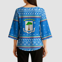Equatorial Guinea Christmas Kimono Sleeve Blouse with Nzalang Noel Eagle Flag Snowflakes and Blue Holiday - Wonder Print Shop