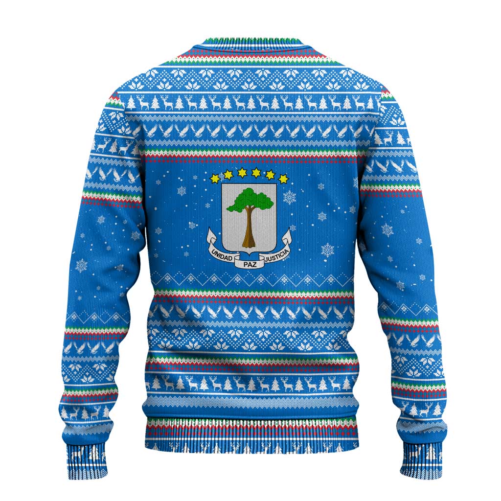 Equatorial Guinea Christmas Ugly Christmas Sweater with Nzalang Noel Eagle Flag Snowflakes and Blue Holiday - Wonder Print Shop