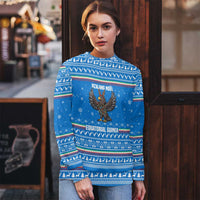 Equatorial Guinea Christmas Ugly Christmas Sweater with Nzalang Noel Eagle Flag Snowflakes and Blue Holiday - Wonder Print Shop