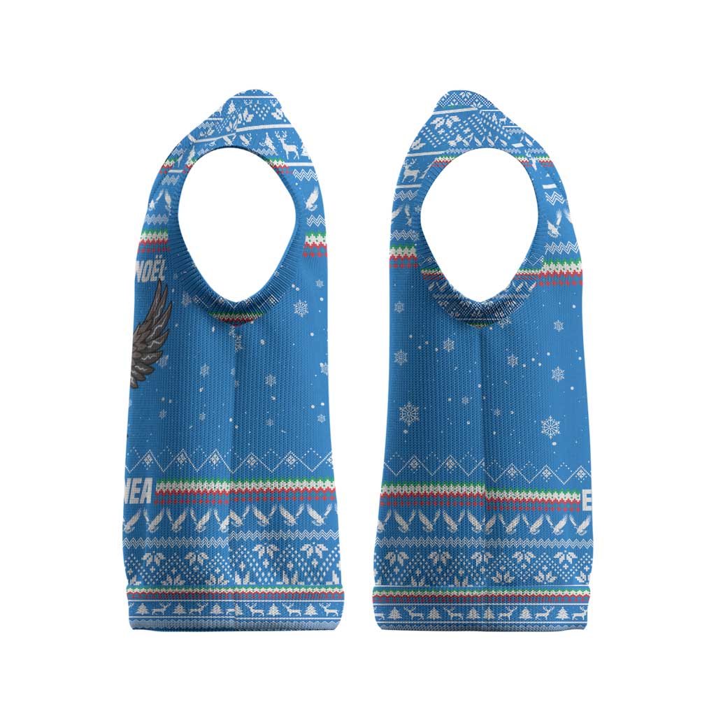 Equatorial Guinea Christmas Knitted V-Neck Vest with Nzalang Noel Eagle Flag Snowflakes and Blue Holiday - Wonder Print Shop