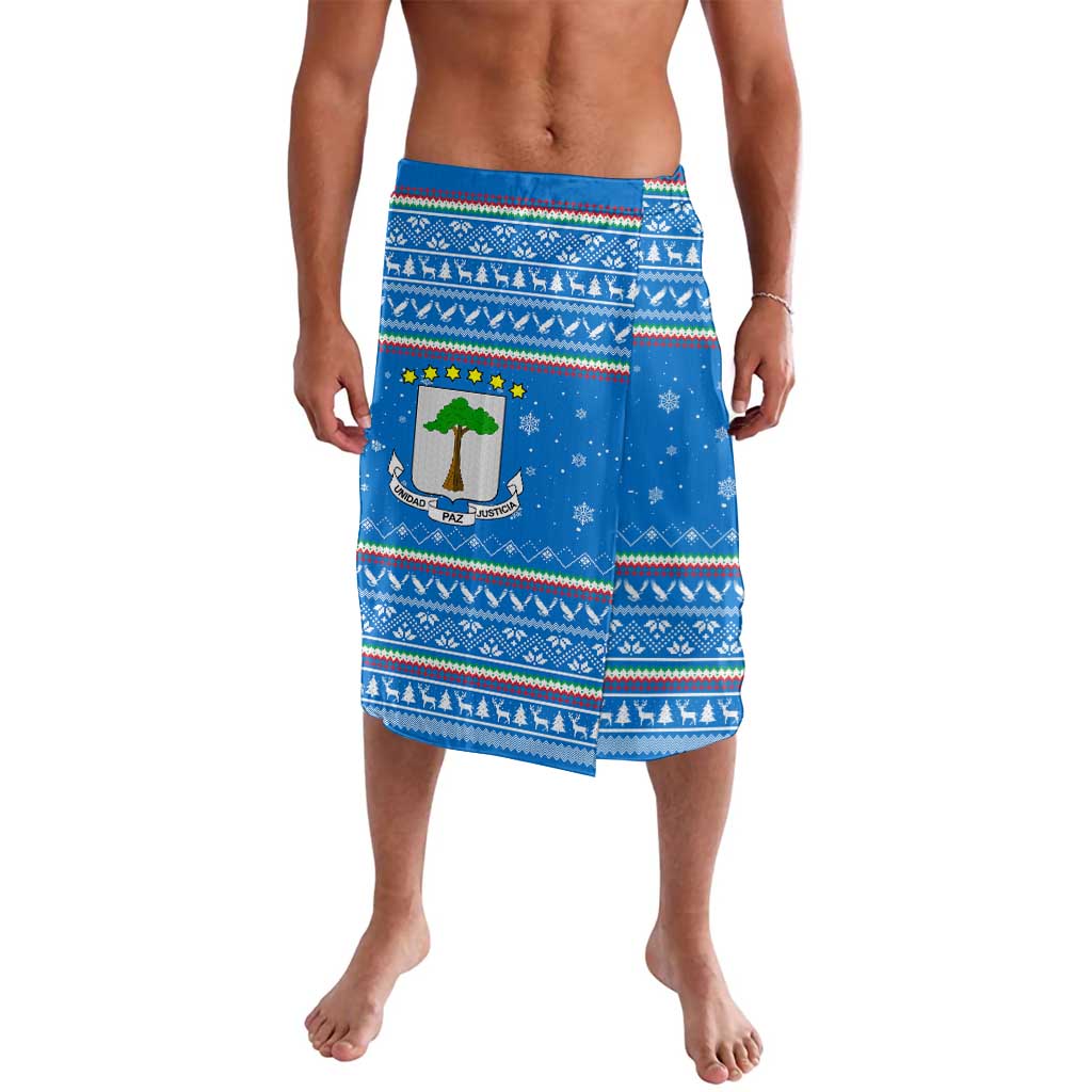 Equatorial Guinea Christmas Lavalava with Nzalang Noel Eagle Flag Snowflakes and Blue Holiday - Wonder Print Shop