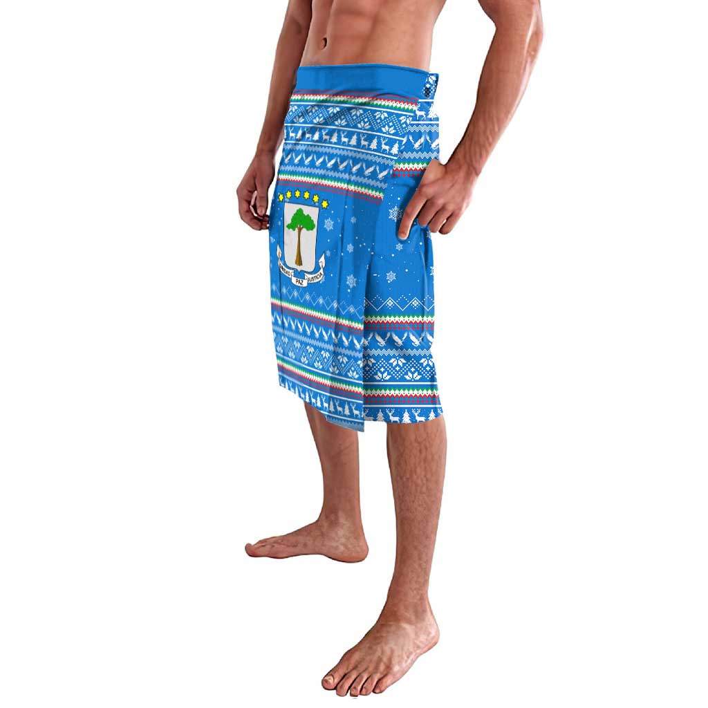 Equatorial Guinea Christmas Lavalava with Nzalang Noel Eagle Flag Snowflakes and Blue Holiday - Wonder Print Shop