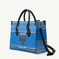 Equatorial Guinea Christmas Leather Bag with Nzalang Noel Eagle Flag Snowflakes and Blue Holiday - Wonder Print Shop