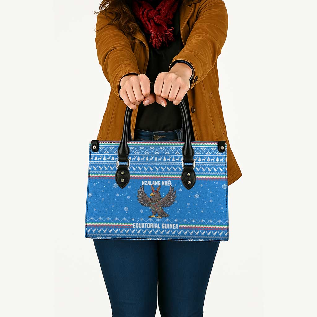 Equatorial Guinea Christmas Leather Bag with Nzalang Noel Eagle Flag Snowflakes and Blue Holiday - Wonder Print Shop