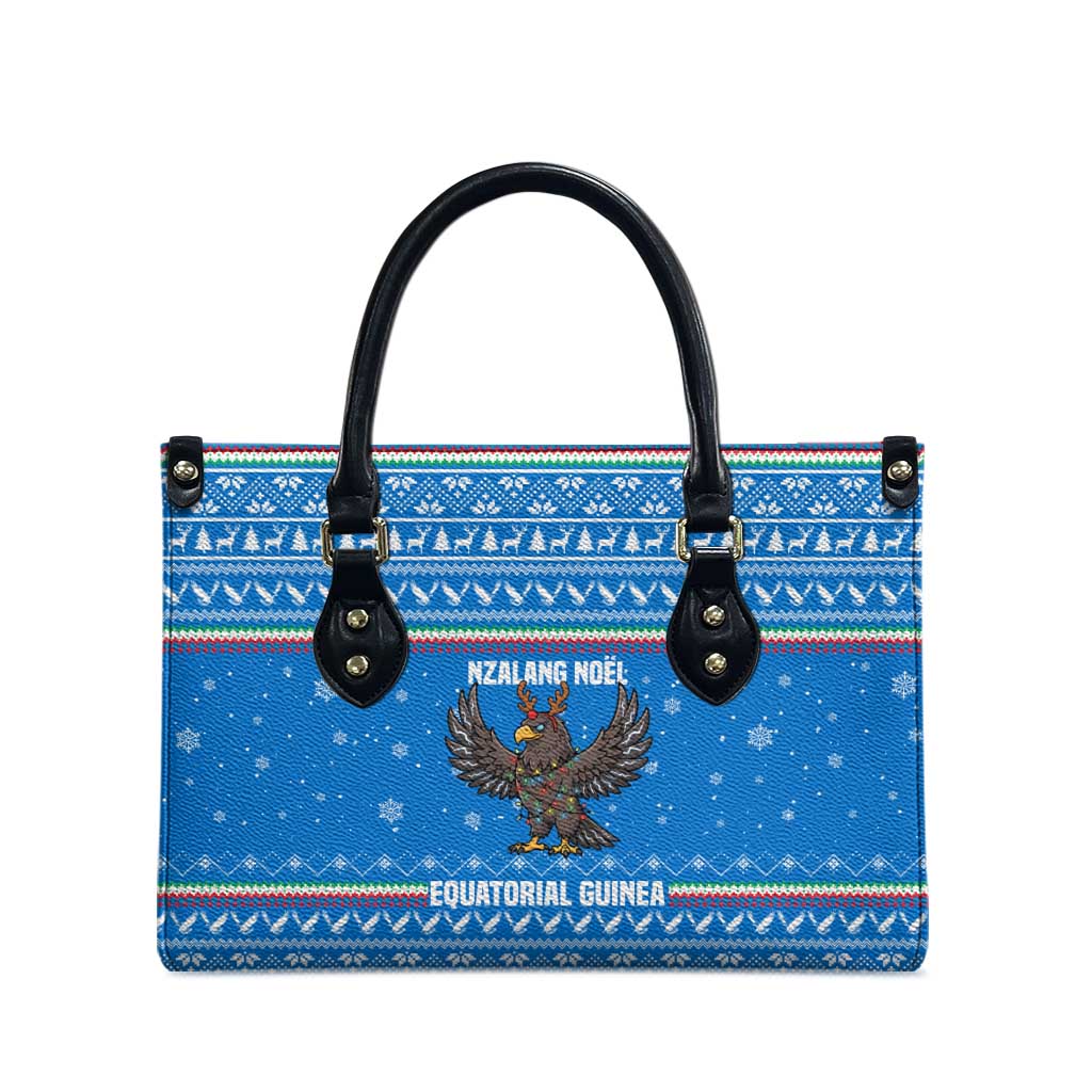 Equatorial Guinea Christmas Leather Bag with Nzalang Noel Eagle Flag Snowflakes and Blue Holiday - Wonder Print Shop