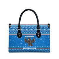 Equatorial Guinea Christmas Leather Bag with Nzalang Noel Eagle Flag Snowflakes and Blue Holiday - Wonder Print Shop