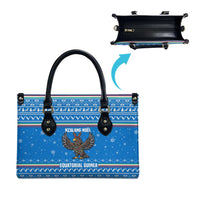 Equatorial Guinea Christmas Leather Bag with Nzalang Noel Eagle Flag Snowflakes and Blue Holiday - Wonder Print Shop