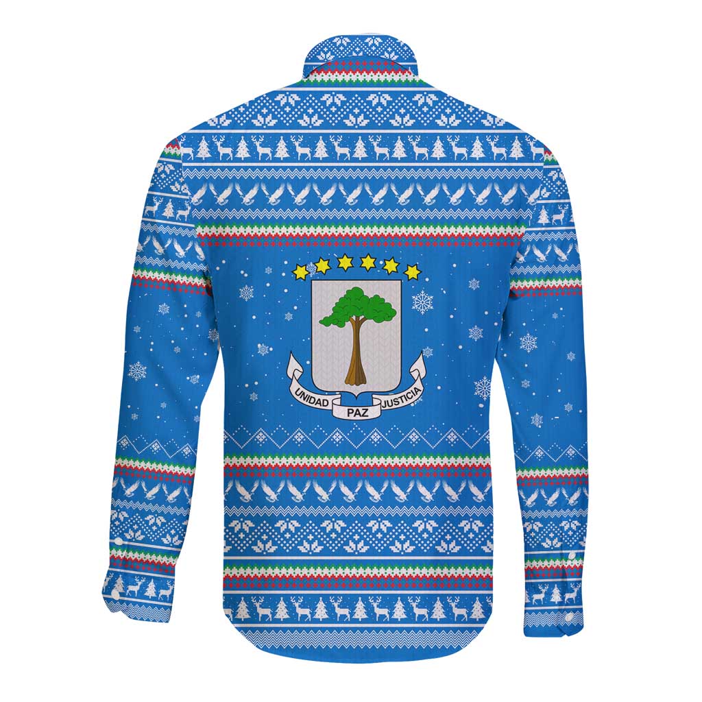 Equatorial Guinea Christmas Long Sleeve Button Shirt with Nzalang Noel Eagle Flag Snowflakes and Blue Holiday - Wonder Print Shop