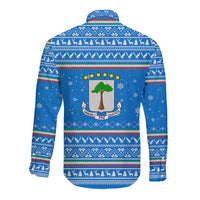 Equatorial Guinea Christmas Long Sleeve Button Shirt with Nzalang Noel Eagle Flag Snowflakes and Blue Holiday - Wonder Print Shop