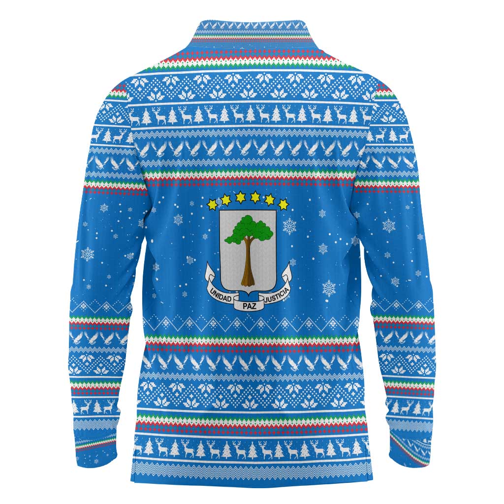 Equatorial Guinea Christmas Long Sleeve Polo Shirt with Nzalang Noel Eagle Flag Snowflakes and Blue Holiday - Wonder Print Shop