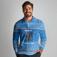 Equatorial Guinea Christmas Long Sleeve Polo Shirt with Nzalang Noel Eagle Flag Snowflakes and Blue Holiday - Wonder Print Shop