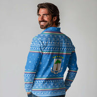 Equatorial Guinea Christmas Long Sleeve Polo Shirt with Nzalang Noel Eagle Flag Snowflakes and Blue Holiday - Wonder Print Shop