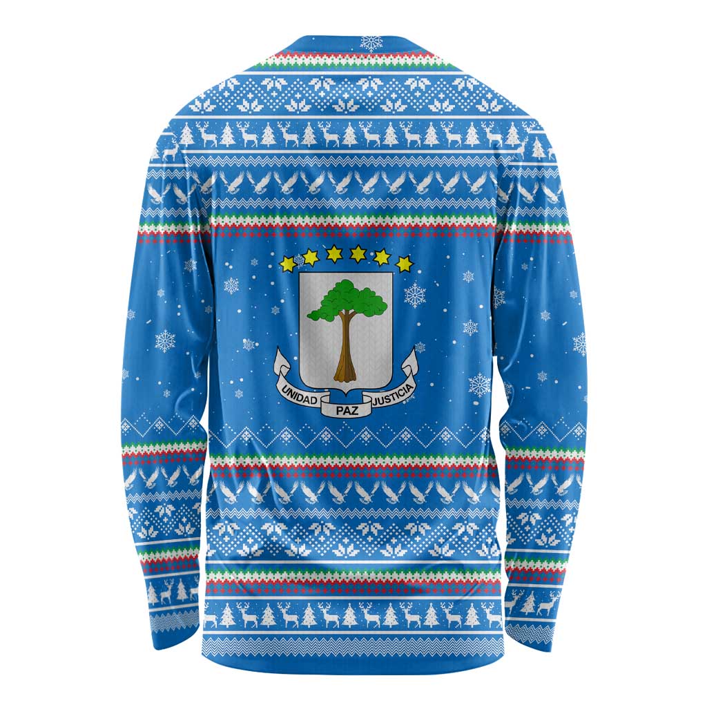 Equatorial Guinea Christmas Long Sleeve Shirt with Nzalang Noel Eagle Flag Snowflakes and Blue Holiday - Wonder Print Shop