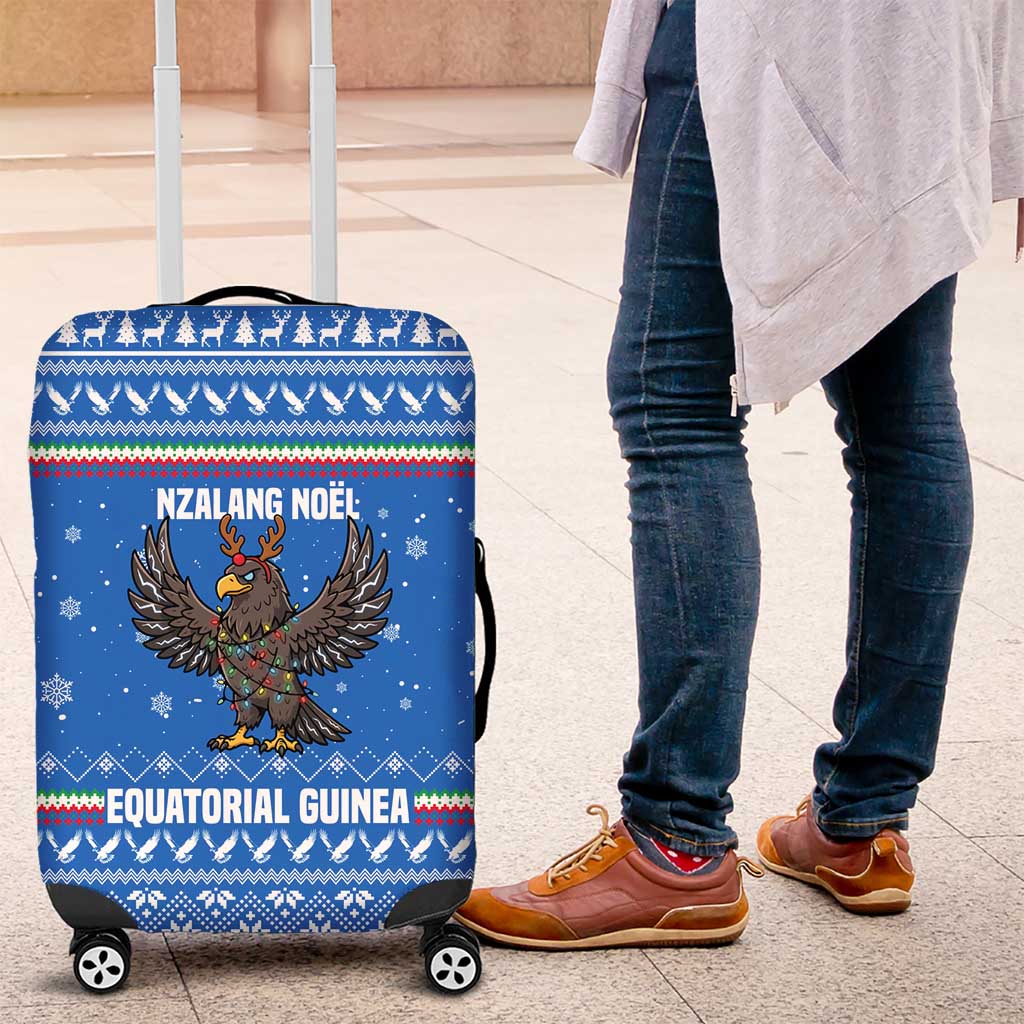 Equatorial Guinea Christmas Luggage Cover with Nzalang Noel Eagle Flag Snowflakes and Blue Holiday - Wonder Print Shop