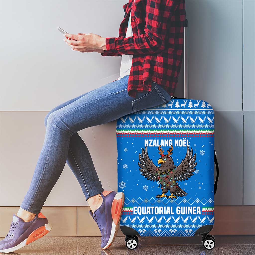 Equatorial Guinea Christmas Luggage Cover with Nzalang Noel Eagle Flag Snowflakes and Blue Holiday - Wonder Print Shop