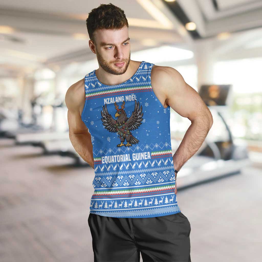 Equatorial Guinea Christmas Men Tank Top with Nzalang Noel Eagle Flag Snowflakes and Blue Holiday - Wonder Print Shop