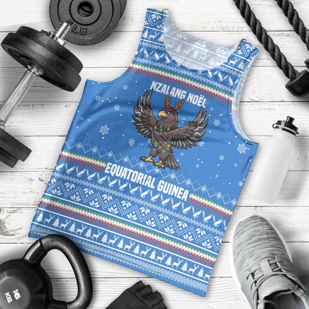 Equatorial Guinea Christmas Men Tank Top with Nzalang Noel Eagle Flag Snowflakes and Blue Holiday - Wonder Print Shop