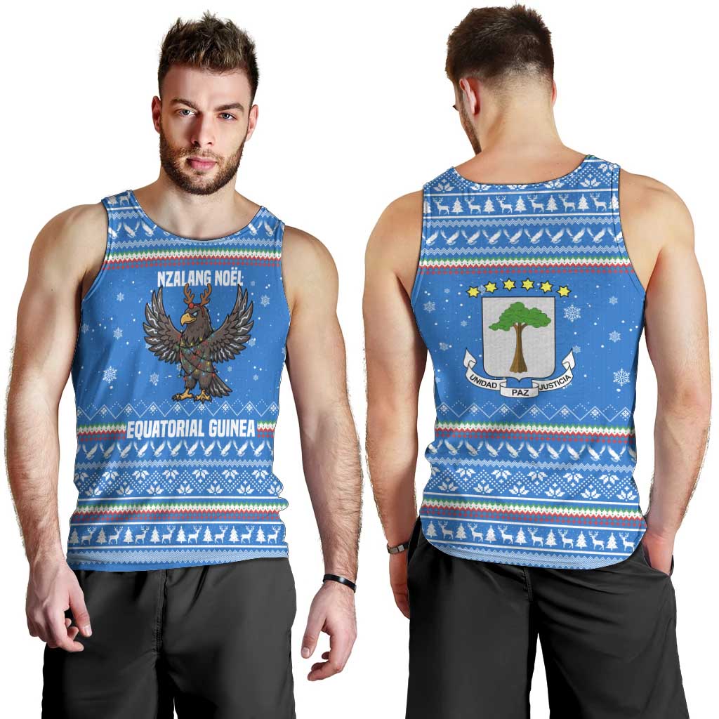 Equatorial Guinea Christmas Men Tank Top with Nzalang Noel Eagle Flag Snowflakes and Blue Holiday - Wonder Print Shop