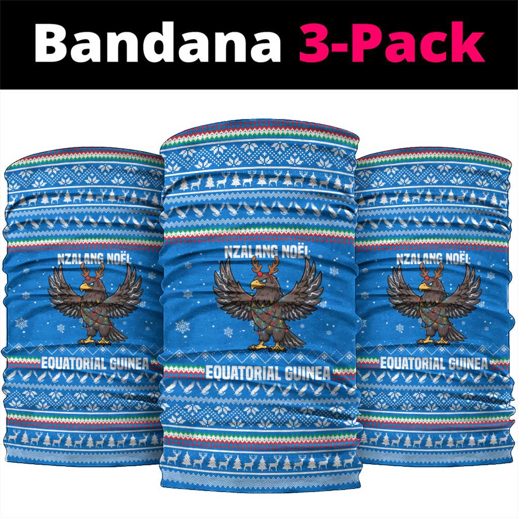 Equatorial Guinea Christmas Neck Gaiter with Nzalang Noel Eagle Flag Snowflakes and Blue Holiday - Wonder Print Shop