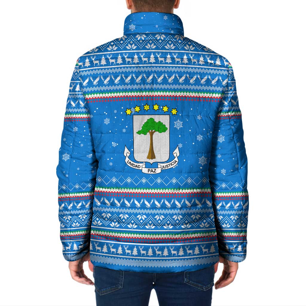 Equatorial Guinea Christmas Padded Jacket with Nzalang Noel Eagle Flag Snowflakes and Blue Holiday - Wonder Print Shop