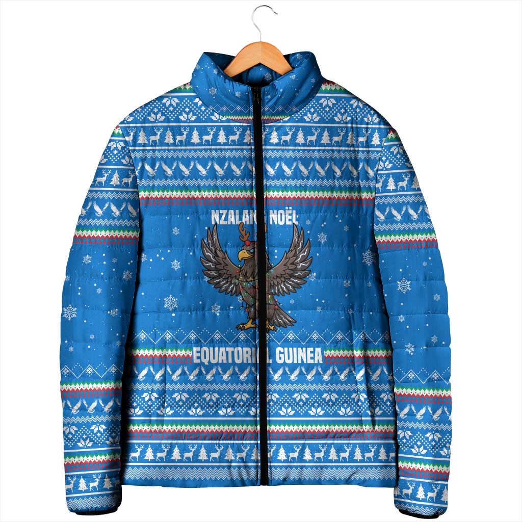 Equatorial Guinea Christmas Padded Jacket with Nzalang Noel Eagle Flag Snowflakes and Blue Holiday - Wonder Print Shop