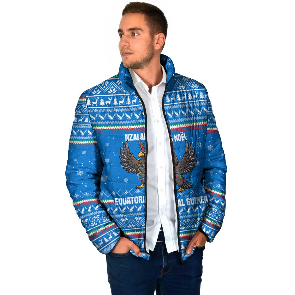 Equatorial Guinea Christmas Padded Jacket with Nzalang Noel Eagle Flag Snowflakes and Blue Holiday - Wonder Print Shop