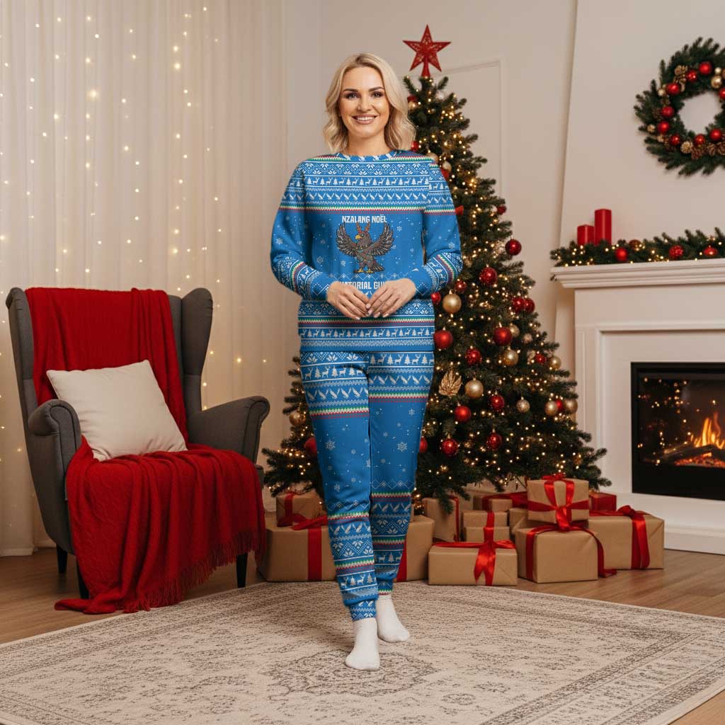 Equatorial Guinea Christmas Pajama Set with Nzalang Noel Eagle Flag Snowflakes and Blue Holiday - Wonder Print Shop