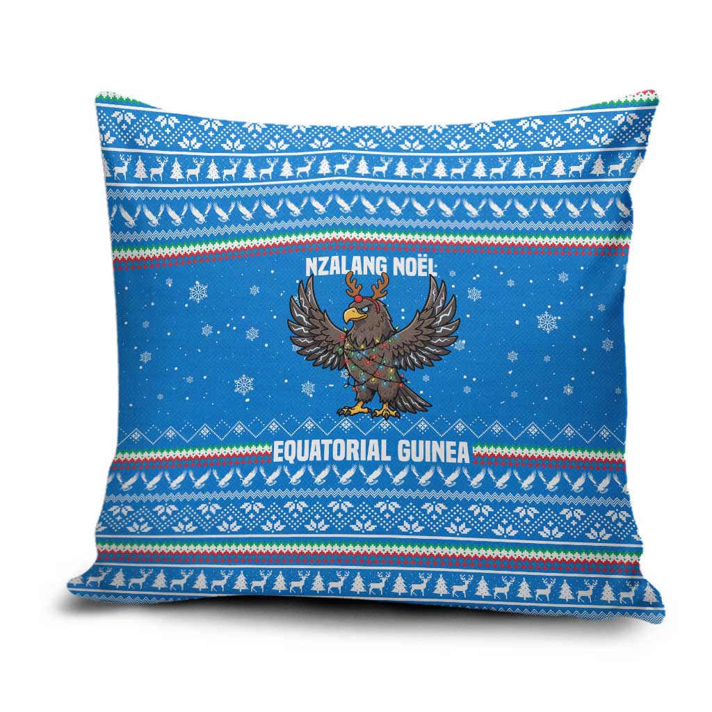 Equatorial Guinea Christmas Pillow Cover with Nzalang Noel Eagle Flag Snowflakes and Blue Holiday - Wonder Print Shop