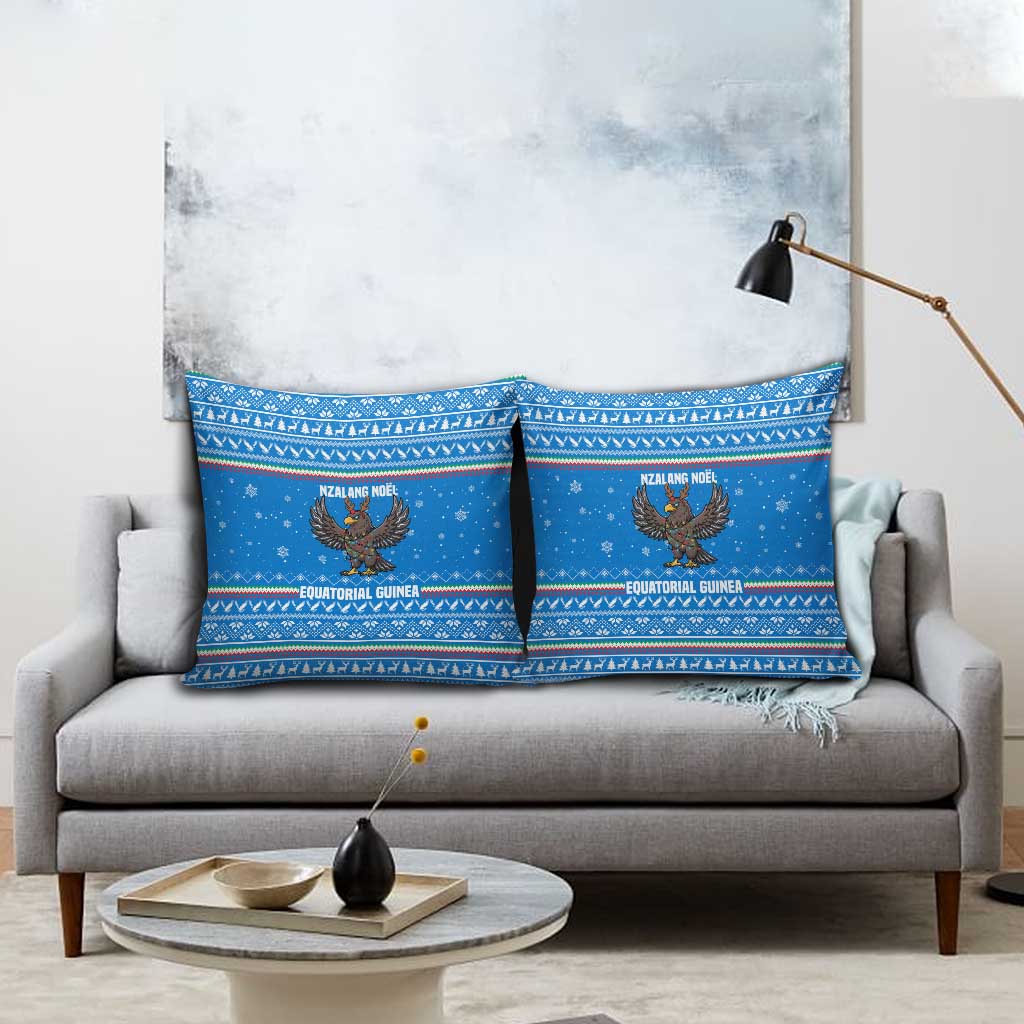 Equatorial Guinea Christmas Pillow Cover with Nzalang Noel Eagle Flag Snowflakes and Blue Holiday - Wonder Print Shop