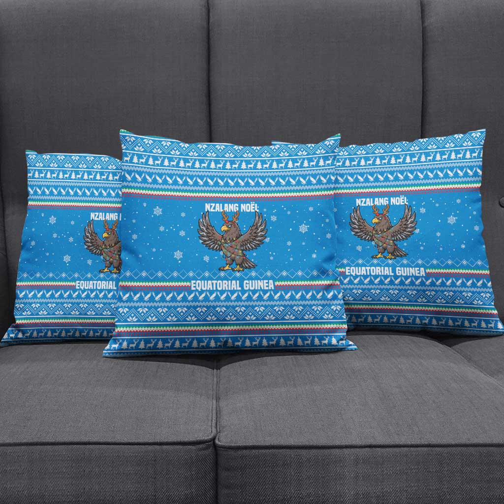 Equatorial Guinea Christmas Pillow Cover with Nzalang Noel Eagle Flag Snowflakes and Blue Holiday - Wonder Print Shop