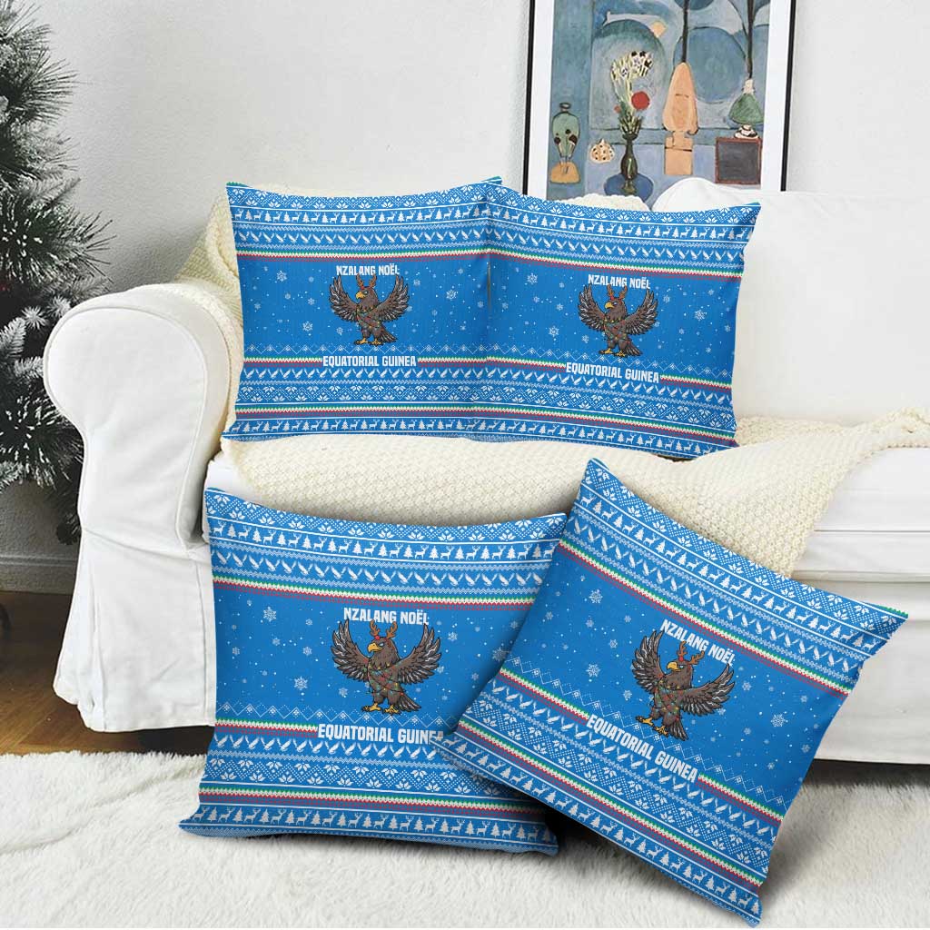 Equatorial Guinea Christmas Pillow Cover with Nzalang Noel Eagle Flag Snowflakes and Blue Holiday - Wonder Print Shop