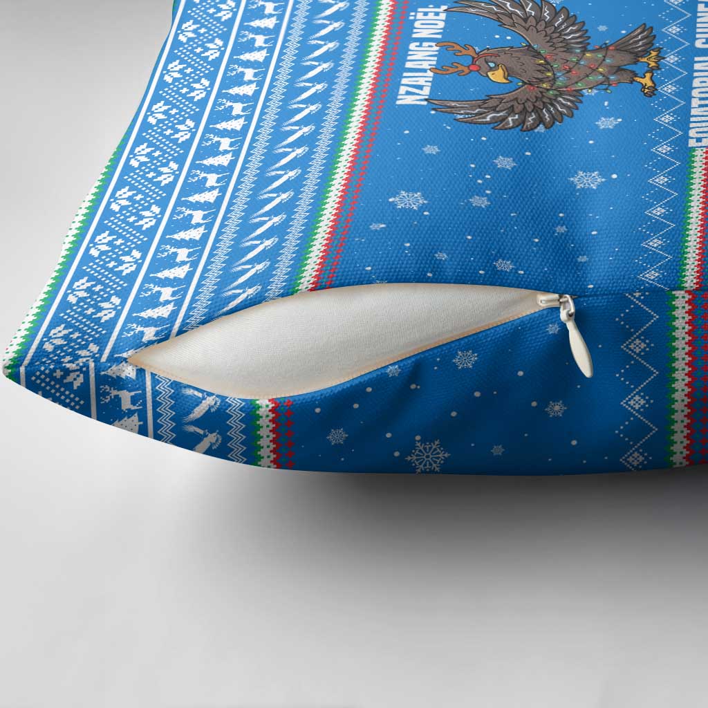 Equatorial Guinea Christmas Pillow Cover with Nzalang Noel Eagle Flag Snowflakes and Blue Holiday - Wonder Print Shop