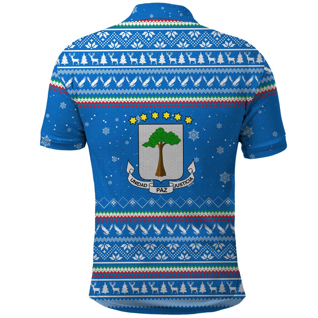 Equatorial Guinea Christmas Polo Shirt with Nzalang Noel Eagle Flag Snowflakes and Blue Holiday - Wonder Print Shop