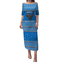 Equatorial Guinea Christmas Puletasi with Nzalang Noel Eagle Flag Snowflakes and Blue Holiday - Wonder Print Shop