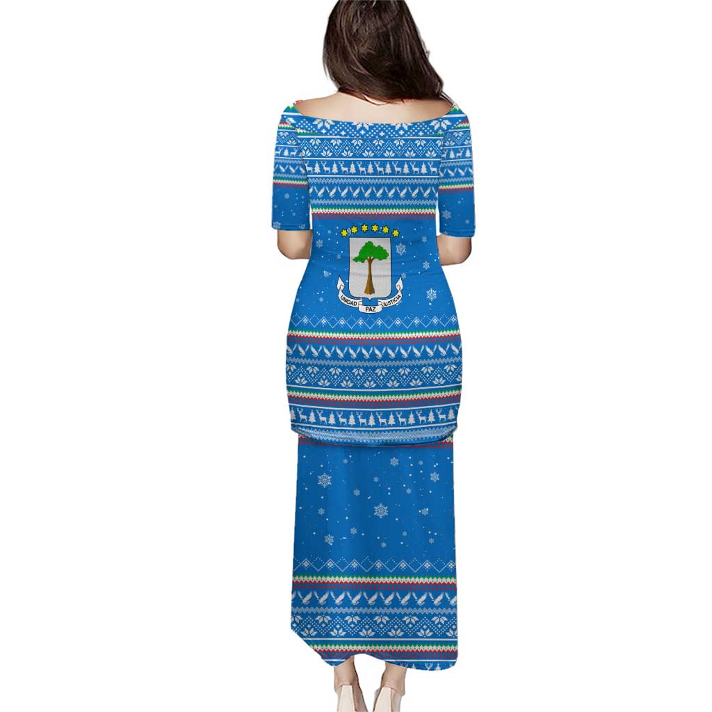 Equatorial Guinea Christmas Puletasi with Nzalang Noel Eagle Flag Snowflakes and Blue Holiday - Wonder Print Shop