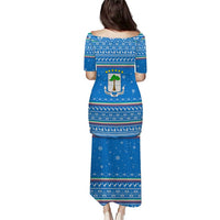 Equatorial Guinea Christmas Puletasi with Nzalang Noel Eagle Flag Snowflakes and Blue Holiday - Wonder Print Shop