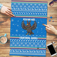 Equatorial Guinea Christmas Puzzle with Nzalang Noel Eagle Flag Snowflakes and Blue Holiday - Wonder Print Shop
