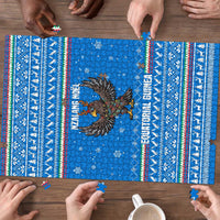 Equatorial Guinea Christmas Puzzle with Nzalang Noel Eagle Flag Snowflakes and Blue Holiday - Wonder Print Shop