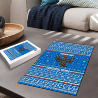 Equatorial Guinea Christmas Puzzle with Nzalang Noel Eagle Flag Snowflakes and Blue Holiday - Wonder Print Shop