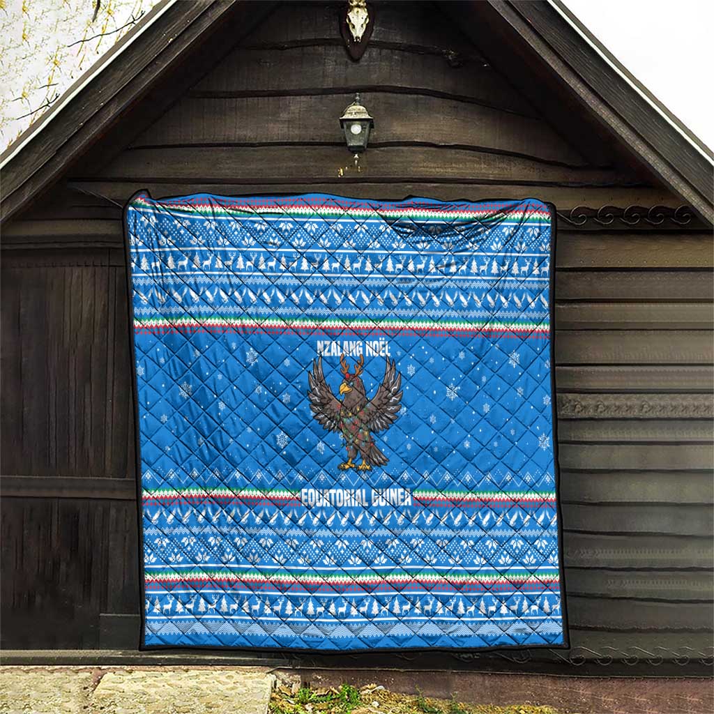 Equatorial Guinea Christmas Quilt with Nzalang Noel Eagle Flag Snowflakes and Blue Holiday - Wonder Print Shop