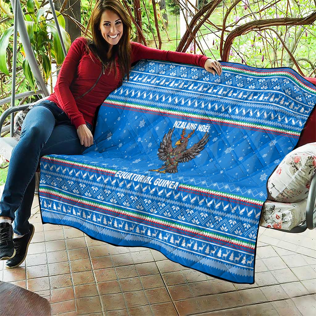 Equatorial Guinea Christmas Quilt with Nzalang Noel Eagle Flag Snowflakes and Blue Holiday - Wonder Print Shop