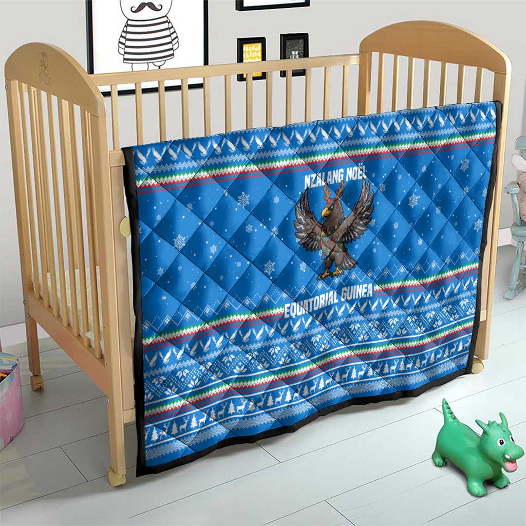 Equatorial Guinea Christmas Quilt with Nzalang Noel Eagle Flag Snowflakes and Blue Holiday - Wonder Print Shop