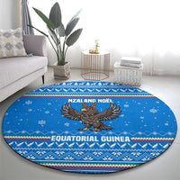 Equatorial Guinea Christmas Round Carpet with Nzalang Noel Eagle Flag Snowflakes and Blue Holiday - Wonder Print Shop