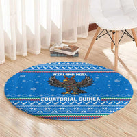 Equatorial Guinea Christmas Round Carpet with Nzalang Noel Eagle Flag Snowflakes and Blue Holiday - Wonder Print Shop