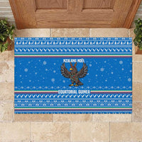 Equatorial Guinea Christmas Rubber Doormat with Nzalang Noel Eagle Flag Snowflakes and Blue Holiday - Wonder Print Shop