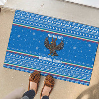 Equatorial Guinea Christmas Rubber Doormat with Nzalang Noel Eagle Flag Snowflakes and Blue Holiday - Wonder Print Shop